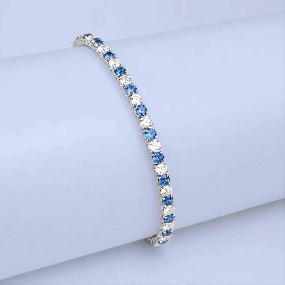 Blue & White Stone Silver Tennis Bracelet