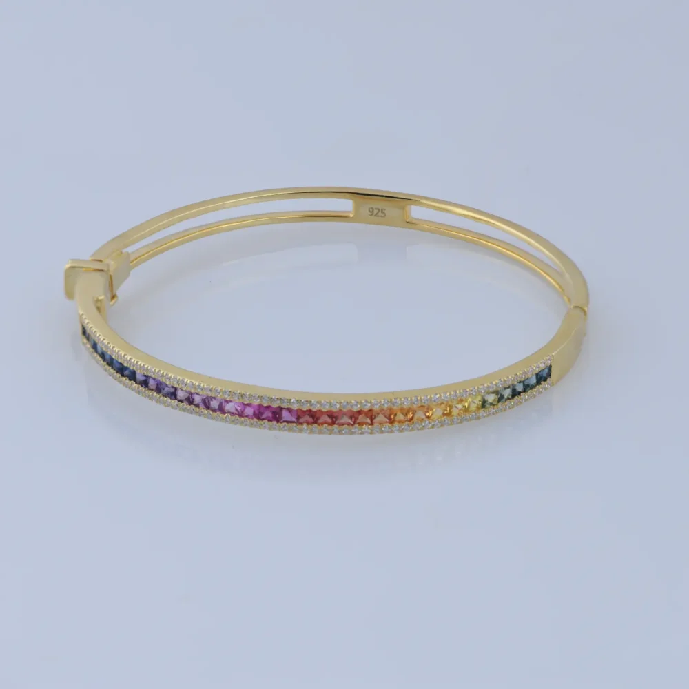 Rainbow Stone Gold-Tone Bangle Bracelet